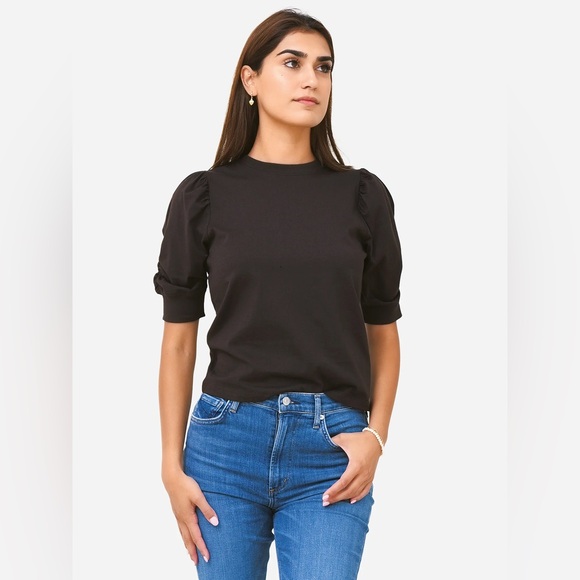 Frame Denim Tops - Frame Frankie Tee In Americano Brown Size Medium Puff Sleeve Cotton LWTS1816